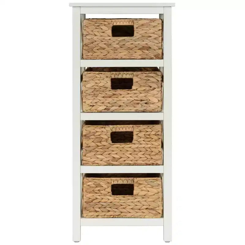 Mesa auxiliar de almacenamiento eHemco de 4 niveles con diseño en X y 4 cestas de mimbre