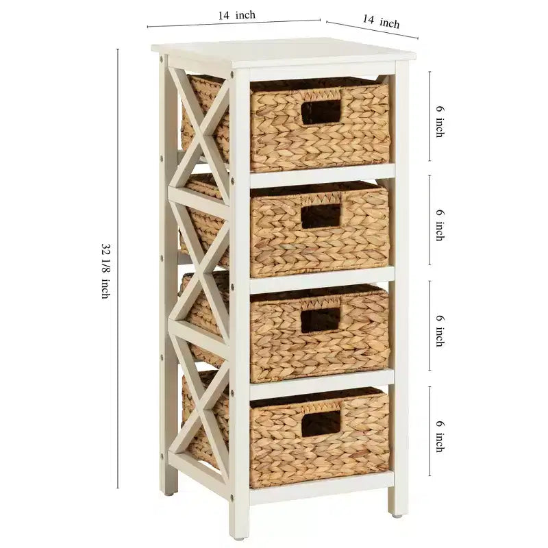 Mesa auxiliar de almacenamiento eHemco de 4 niveles con diseño en X y 4 cestas de mimbre