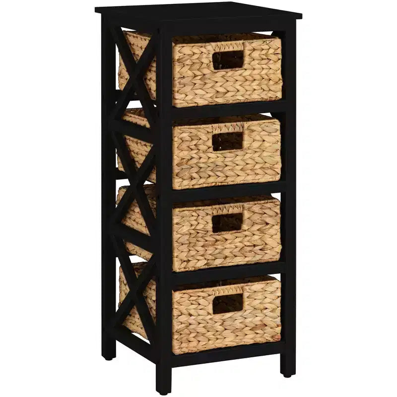 Mesa auxiliar de almacenamiento eHemco de 4 niveles con diseño en X y 4 cestas de mimbre