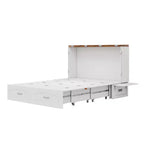 Keloyid White MDF Frame Queen Murphy Bed Cabinet with Charging Station and Storage Drawer