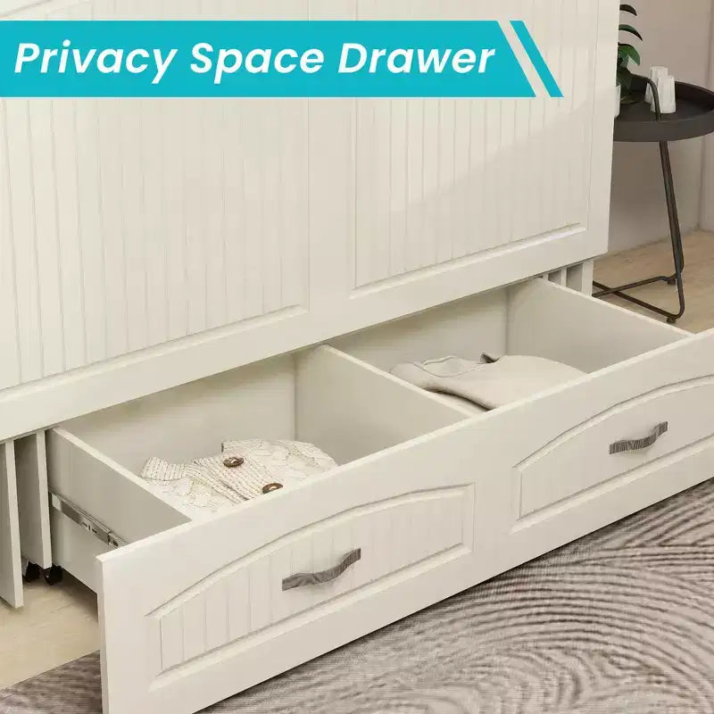 Cama Murphy Queen Keloyid con Armazón de MDF Blanco, Estación de Carga y Cajón de Almacenamiento