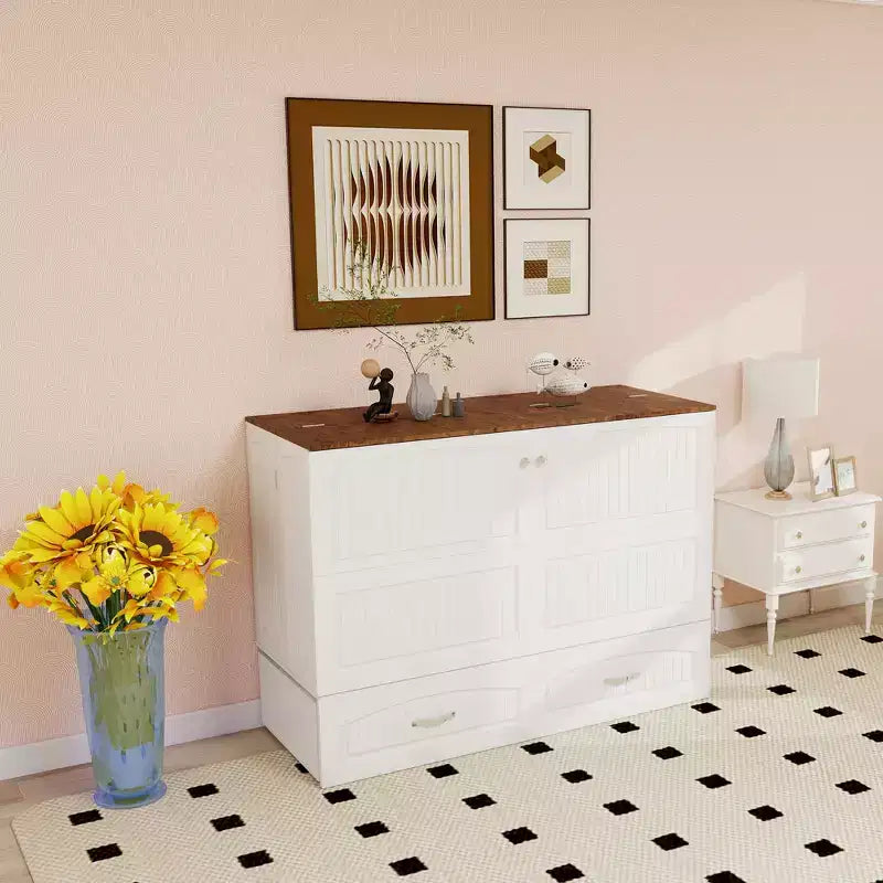 Cama Murphy Queen Keloyid con Armazón de MDF Blanco, Estación de Carga y Cajón de Almacenamiento