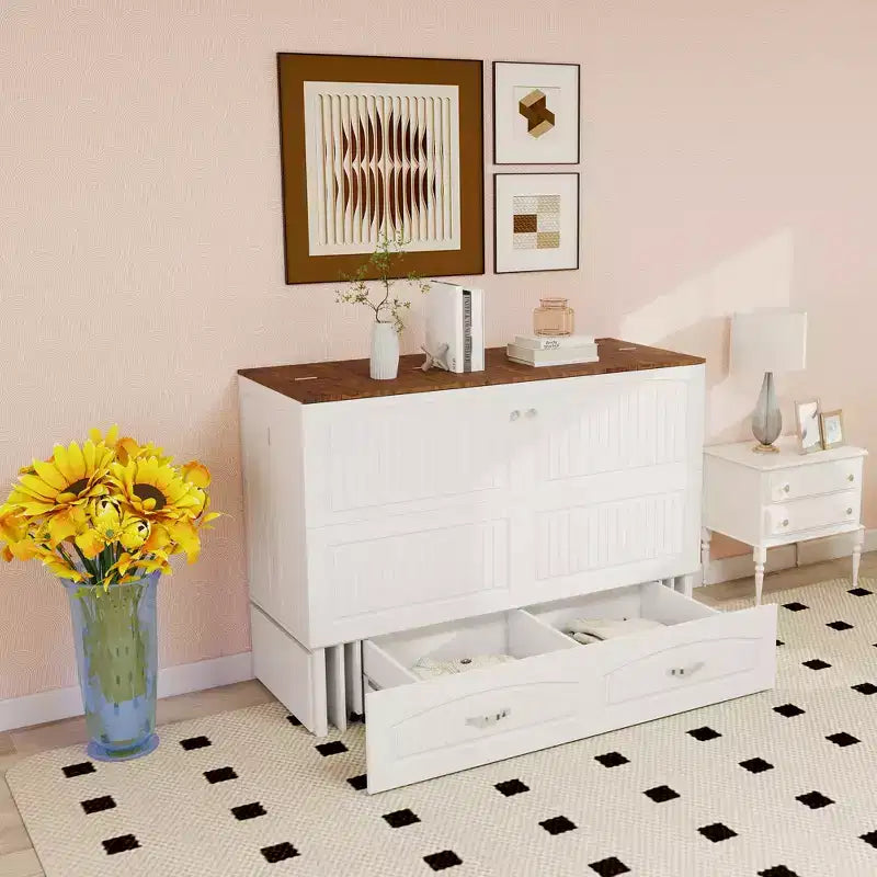 Cama Murphy Queen Keloyid con Armazón de MDF Blanco, Estación de Carga y Cajón de Almacenamiento