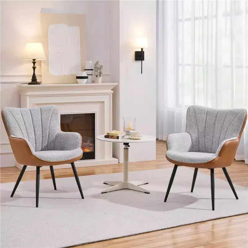 Yaheetech Juego de 2 sillones modernos de respaldo curvo y plisado para sala de estar, comedor, dormitorio, gris y marrón retro