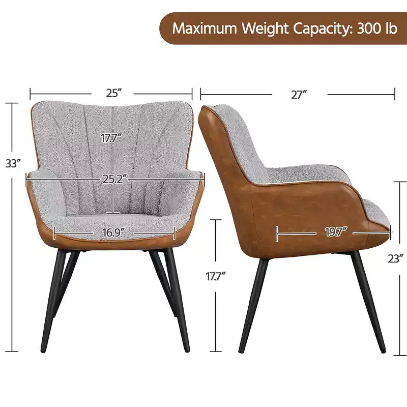 Yaheetech Juego de 2 sillones modernos de respaldo curvo y plisado para sala de estar, comedor, dormitorio, gris y marrón retro