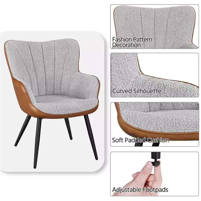 Yaheetech Juego de 2 sillones modernos de respaldo curvo y plisado para sala de estar, comedor, dormitorio, gris y marrón retro