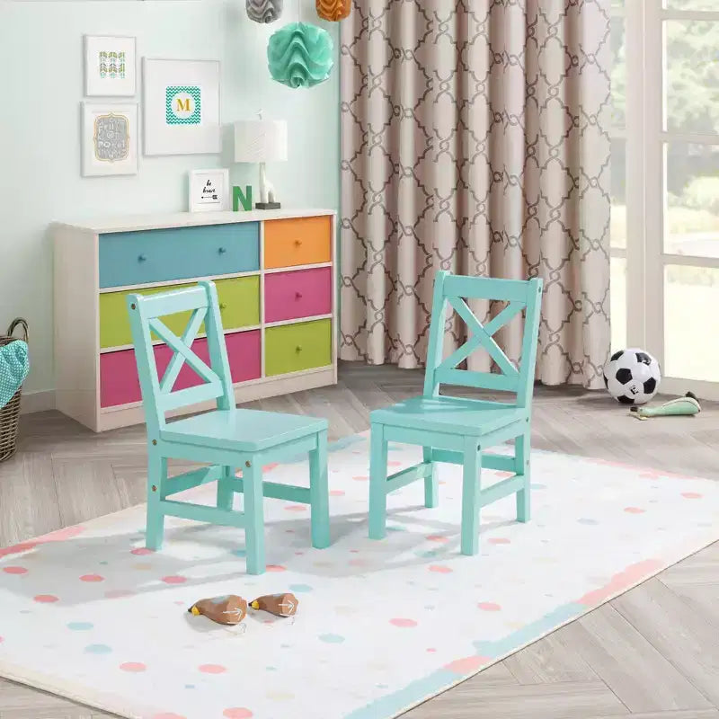 Silla de madera maciza para niños eHemco con respaldo en X, juego de 2
