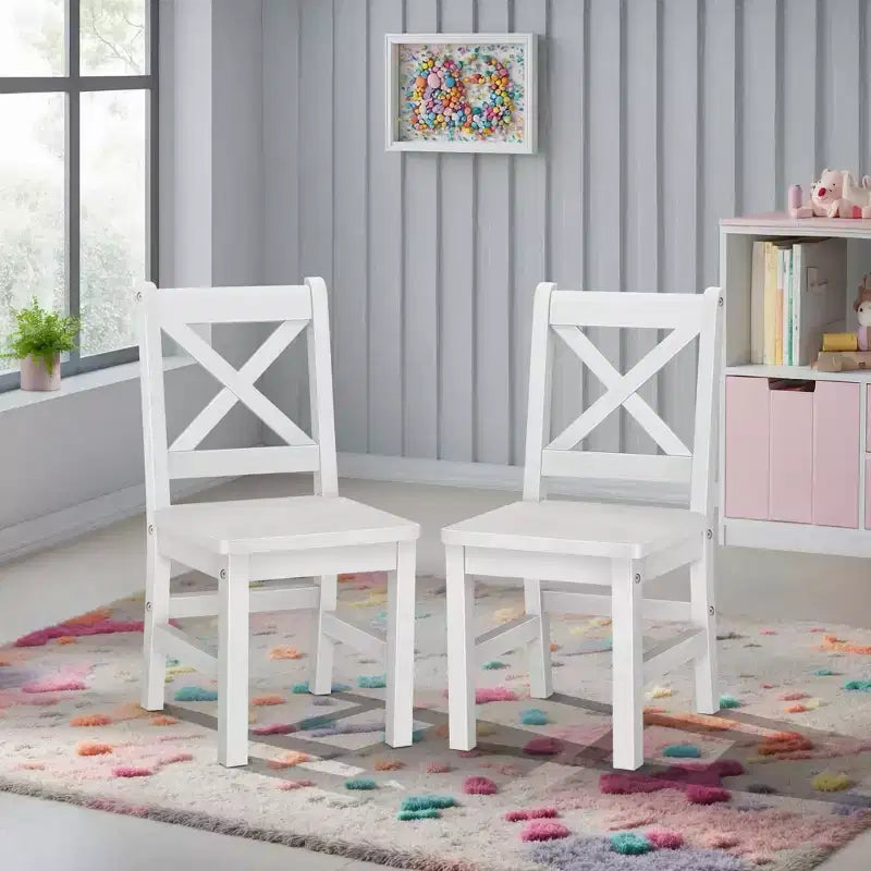 Silla de madera maciza para niños eHemco con respaldo en X, juego de 2