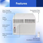 Cool-Living 10,000 BTU Window Mount Room Air Conditioner with Installation Kit and Remote Control, Cools Rooms Up To 450 Square Feet, White