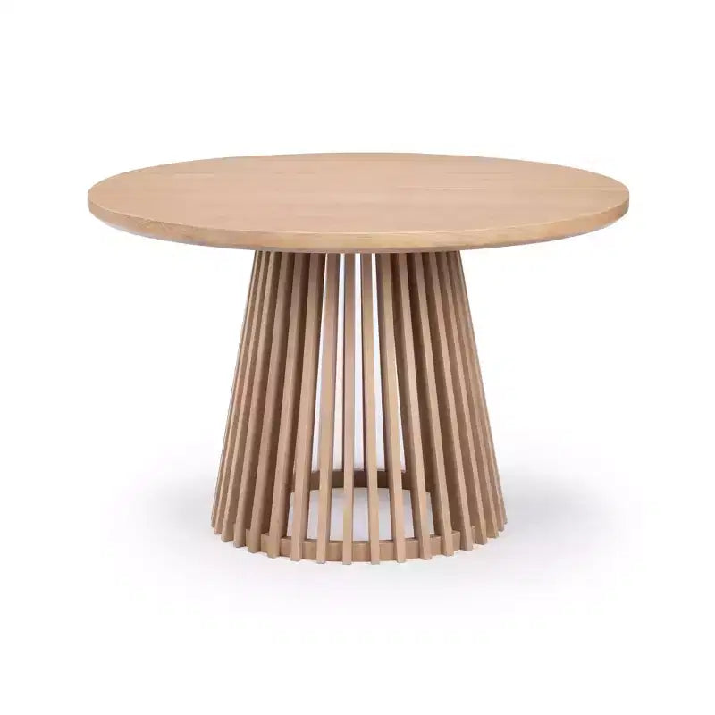 Mesa de comedor redonda Plank+Beam 48 Lido, mesa de cocina minimalista de madera maciza para 4 personas