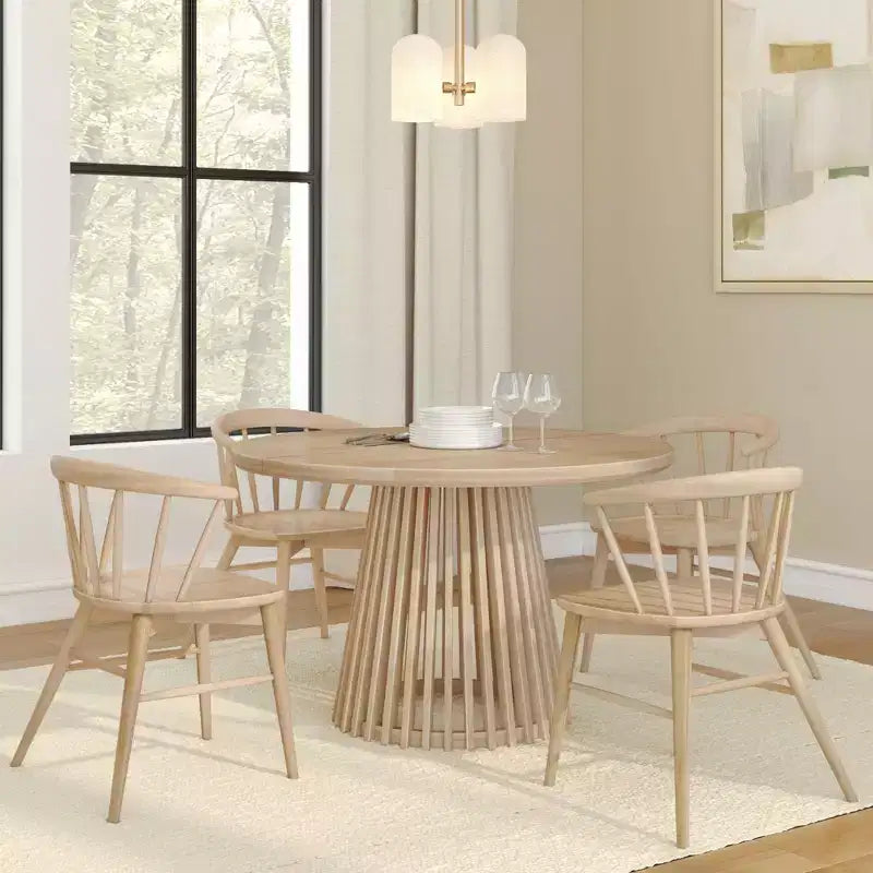 Mesa de comedor redonda Plank+Beam 48 Lido, mesa de cocina minimalista de madera maciza para 4 personas