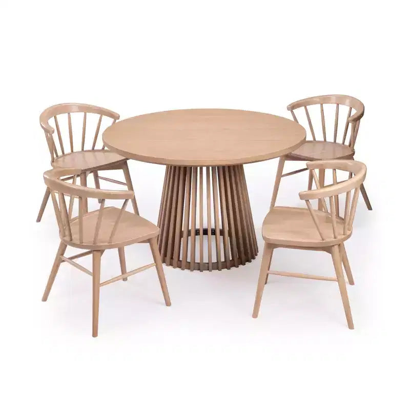 Mesa de comedor redonda Plank+Beam 48 Lido, mesa de cocina minimalista de madera maciza para 4 personas