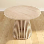 Mesa de comedor redonda Plank+Beam 48 Lido, mesa de cocina minimalista de madera maciza para 4 personas