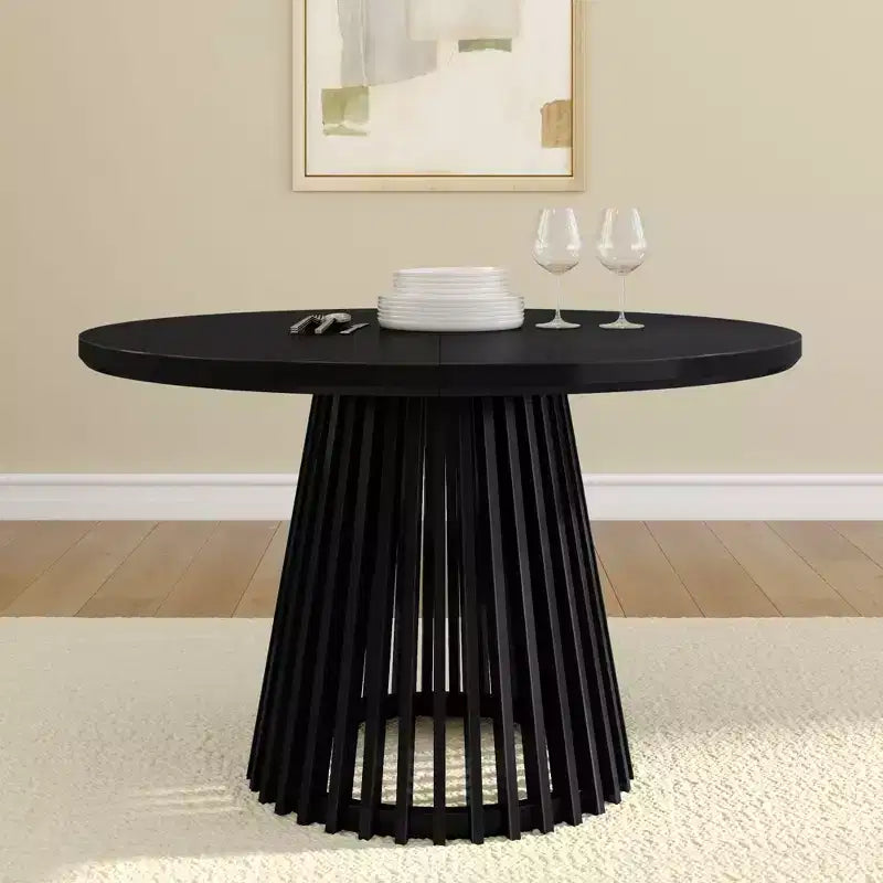 Mesa de comedor redonda Plank+Beam 48 Lido, mesa de cocina minimalista de madera maciza para 4 personas