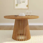 Mesa de comedor redonda Plank+Beam 48 Lido, mesa de cocina minimalista de madera maciza para 4 personas