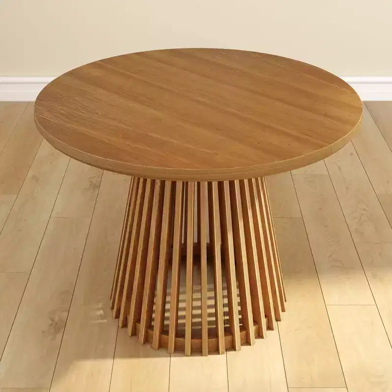 Mesa de comedor redonda Plank+Beam 48 Lido, mesa de cocina minimalista de madera maciza para 4 personas