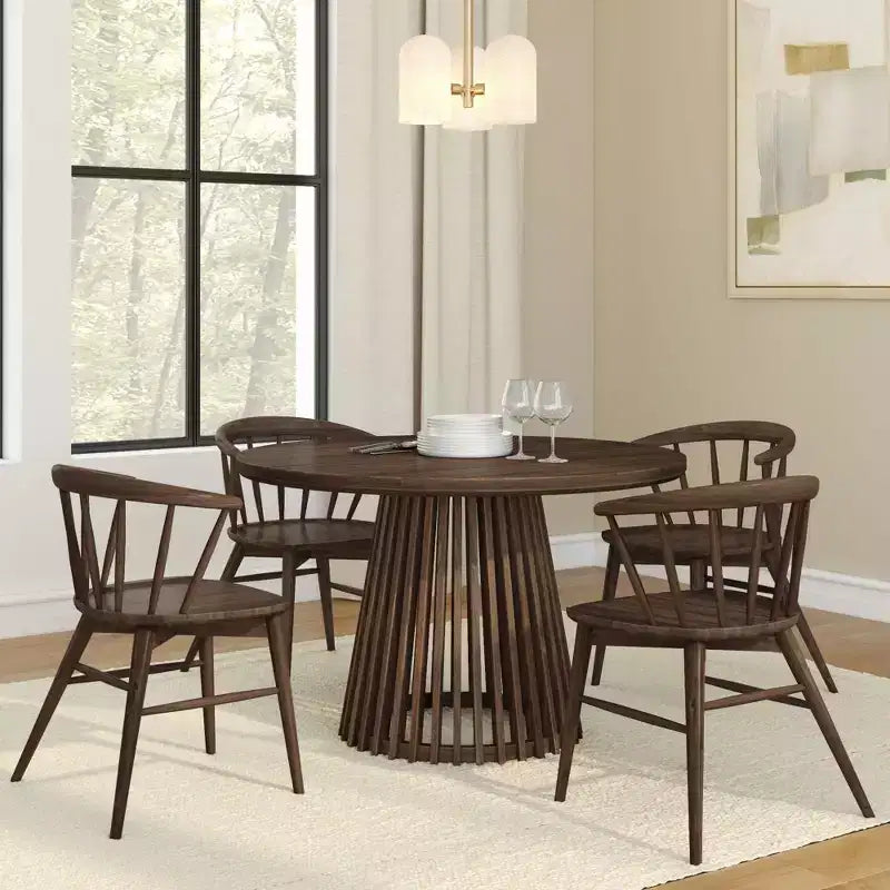 Mesa de comedor redonda Plank+Beam 48 Lido, mesa de cocina minimalista de madera maciza para 4 personas
