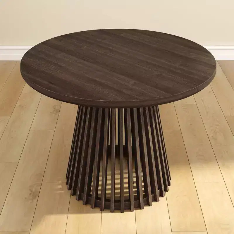 Mesa de comedor redonda Plank+Beam 48 Lido, mesa de cocina minimalista de madera maciza para 4 personas