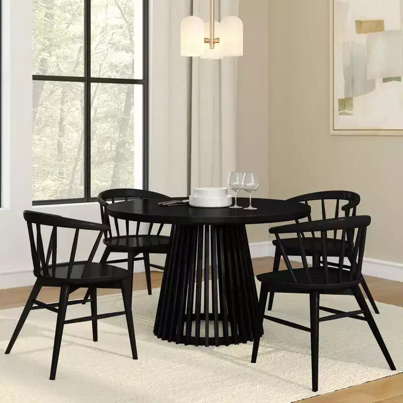 Mesa de comedor redonda Plank+Beam 48 Lido, mesa de cocina minimalista de madera maciza para 4 personas