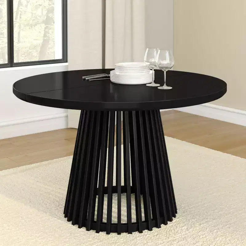 Mesa de comedor redonda Plank+Beam 48 Lido, mesa de cocina minimalista de madera maciza para 4 personas