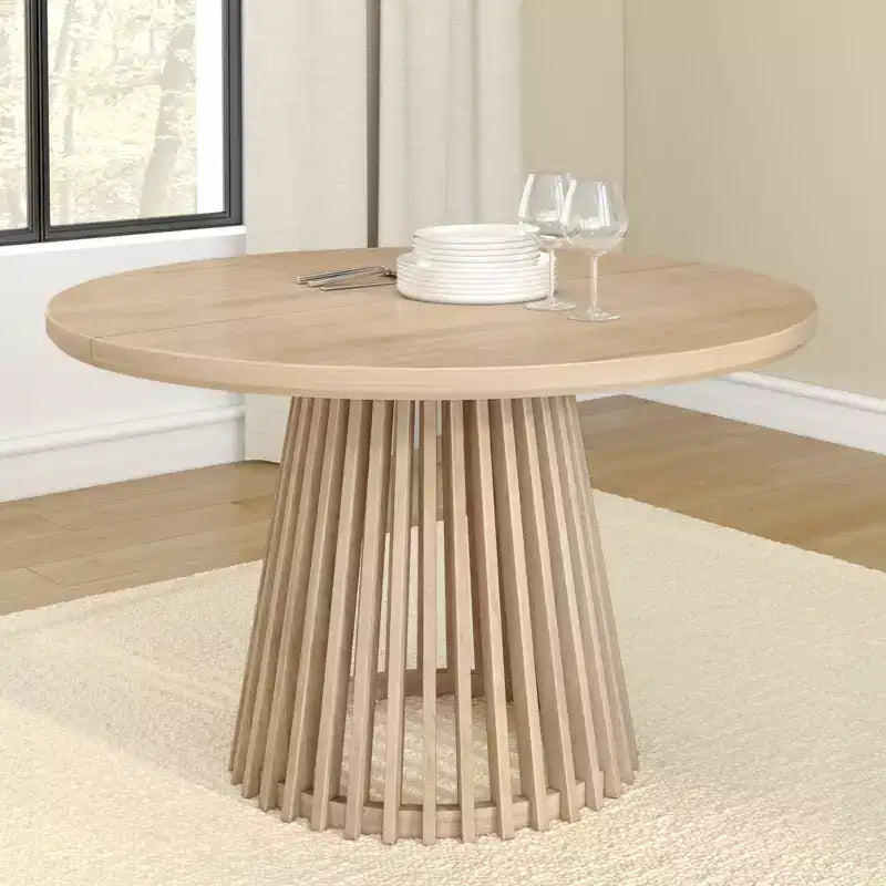 Mesa de comedor redonda Plank+Beam 48 Lido, mesa de cocina minimalista de madera maciza para 4 personas