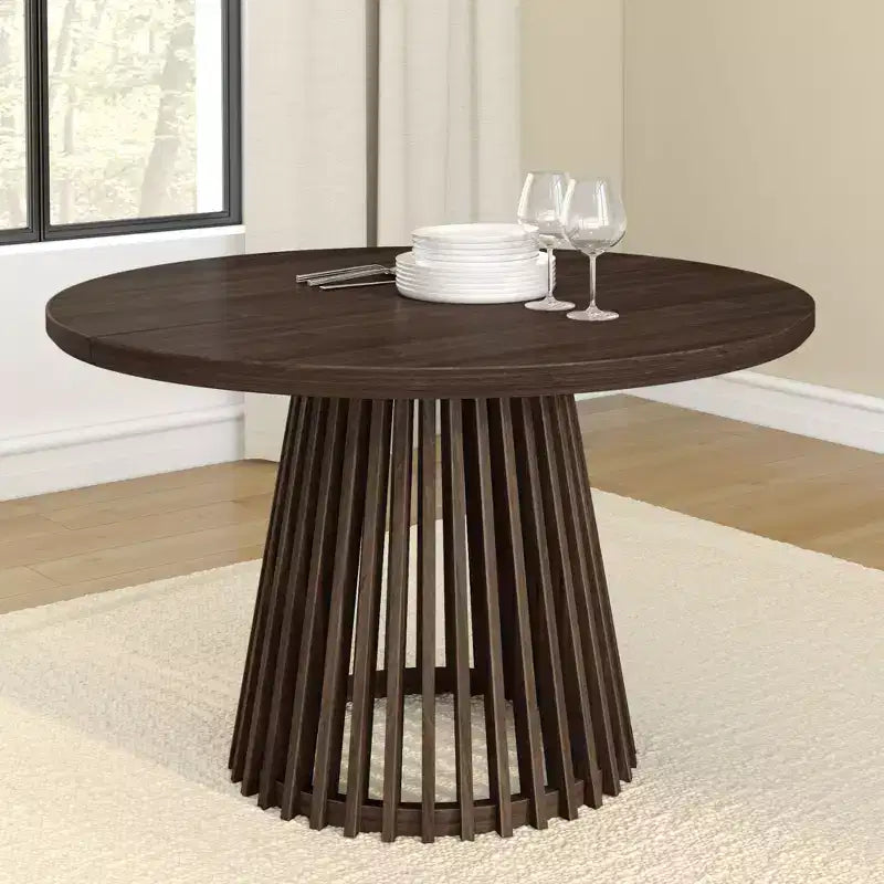 Mesa de comedor redonda Plank+Beam 48 Lido, mesa de cocina minimalista de madera maciza para 4 personas