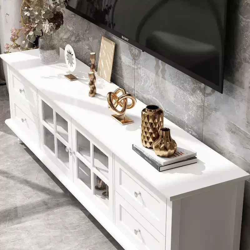 Mueble de TV Famapy con puertas de cristal y cajones de almacenamiento para sala de estar