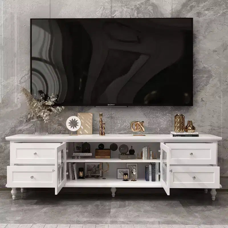 Mueble de TV Famapy con puertas de cristal y cajones de almacenamiento para sala de estar