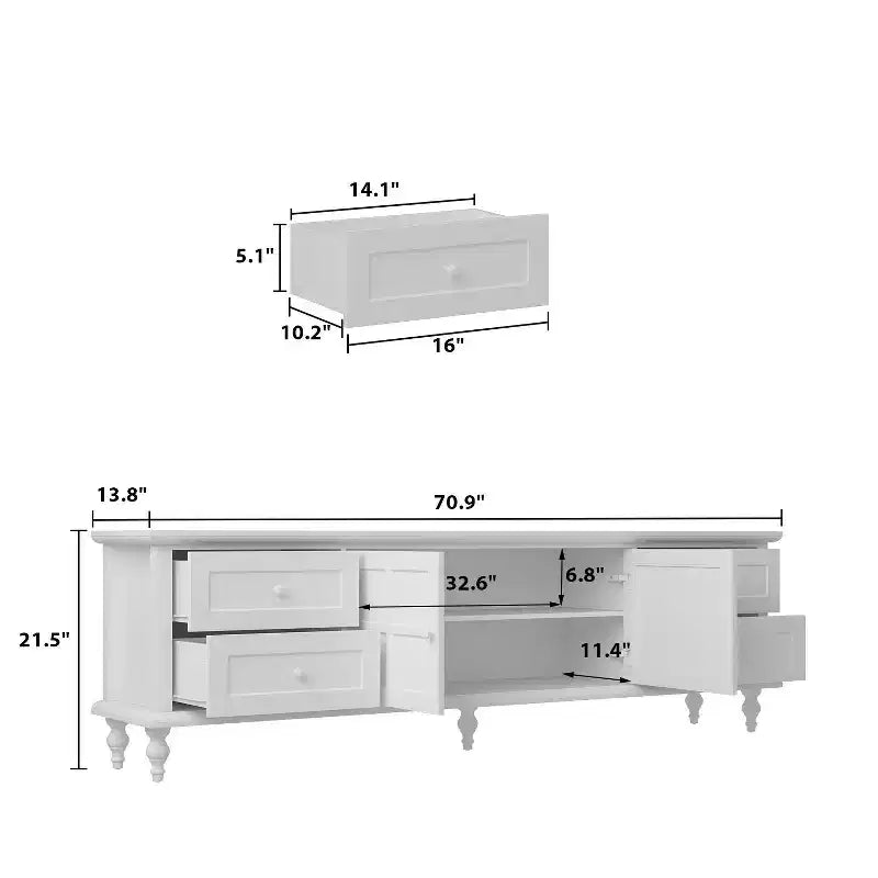 Mueble de TV Famapy con puertas de cristal y cajones de almacenamiento para sala de estar