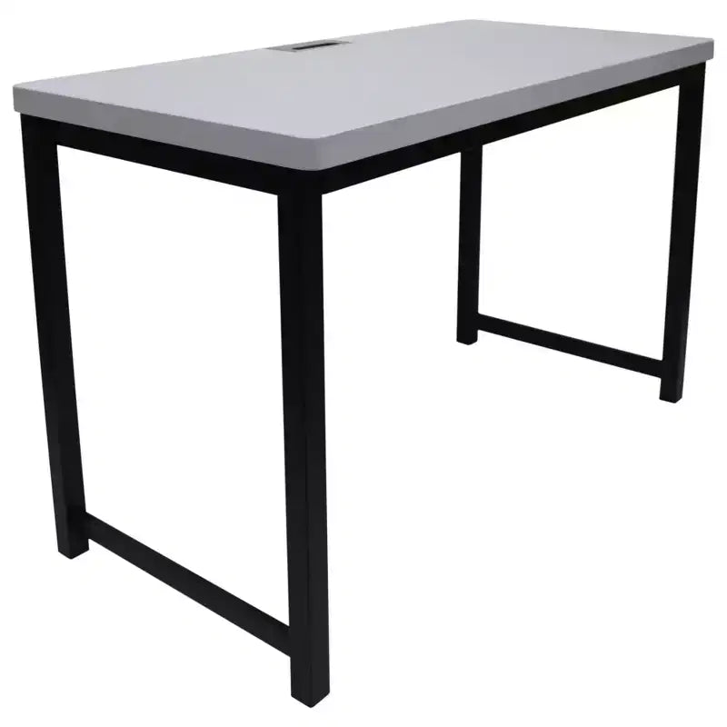 Escritorio de oficina para computadora eHemco con tapa gris claro y base de marco de metal negro, 30 pulgadas de alto