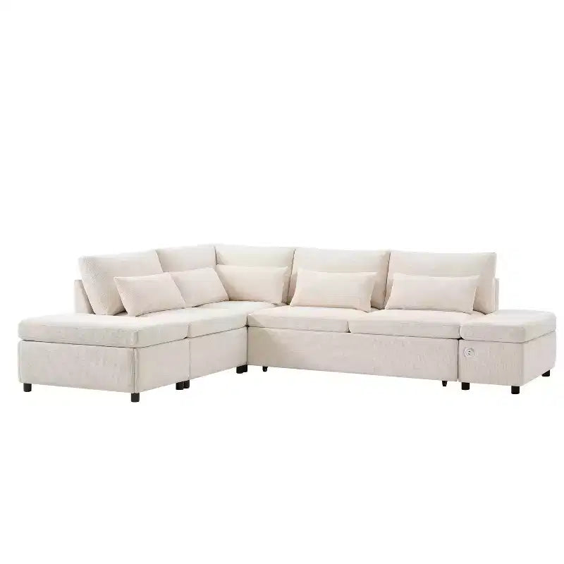 Sofá cama modular seccional Whisen 270 - en forma de L de 6 plazas con otomana de almacenamiento, sofá de chenilla, personalizable para sala de estar y apartamento