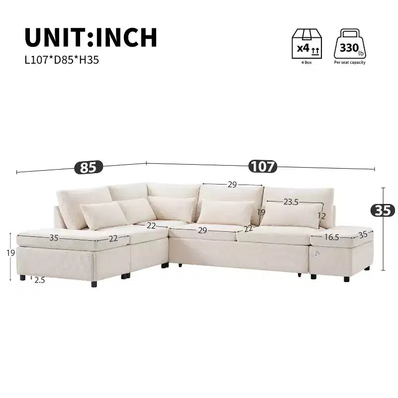 Sofá cama modular seccional Whisen 270 - en forma de L de 6 plazas con otomana de almacenamiento, sofá de chenilla, personalizable para sala de estar y apartamento