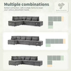 Sofá cama modular seccional Whisen 270 - en forma de L de 6 plazas con otomana de almacenamiento, sofá de chenilla, personalizable para sala de estar y apartamento