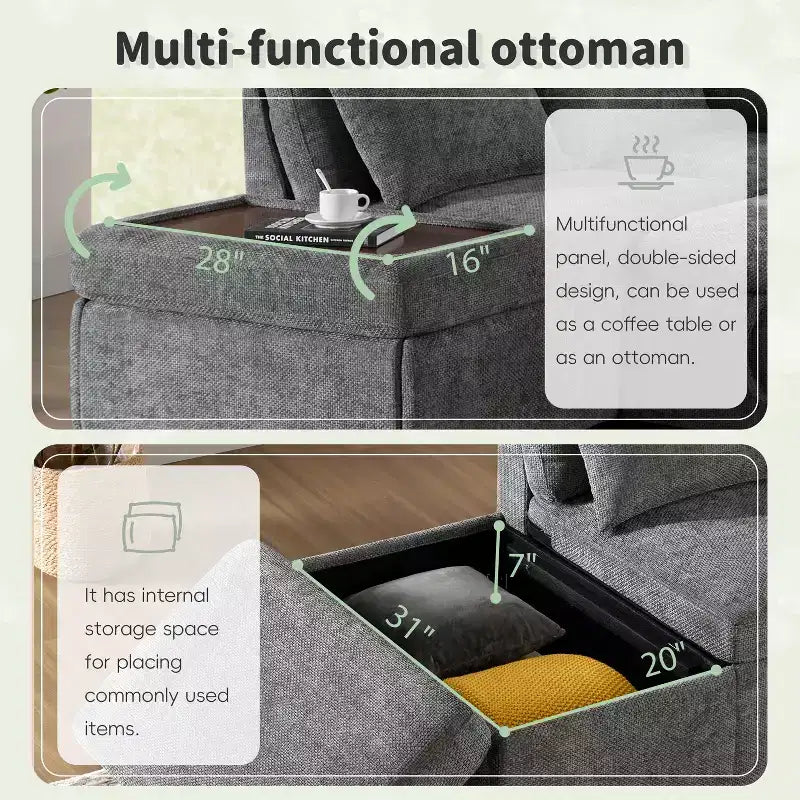 Sofá cama modular seccional Whisen 270 - en forma de L de 6 plazas con otomana de almacenamiento, sofá de chenilla, personalizable para sala de estar y apartamento