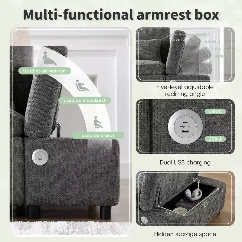 Sofá cama modular seccional Whisen 270 - en forma de L de 6 plazas con otomana de almacenamiento, sofá de chenilla, personalizable para sala de estar y apartamento