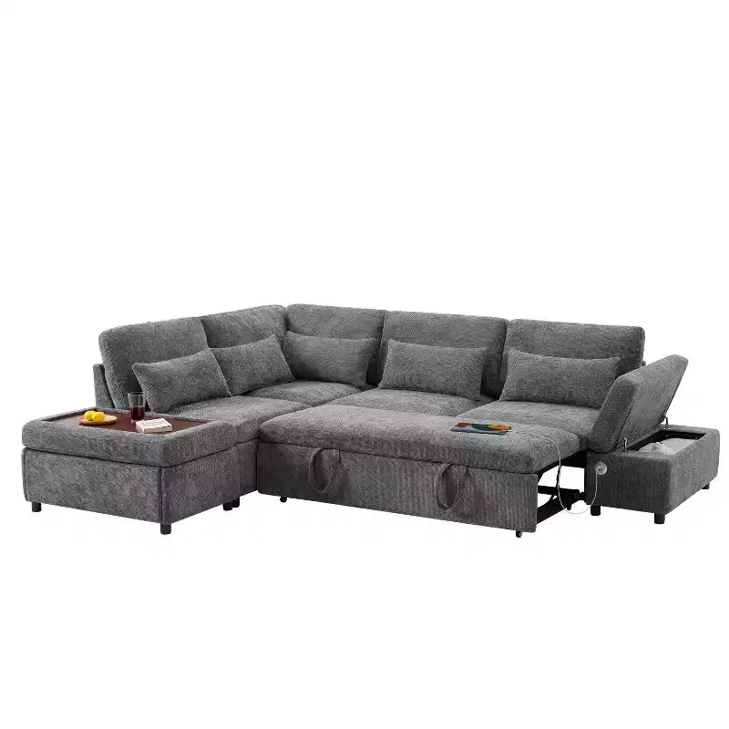 Sofá cama modular seccional Whisen 270 - en forma de L de 6 plazas con otomana de almacenamiento, sofá de chenilla, personalizable para sala de estar y apartamento
