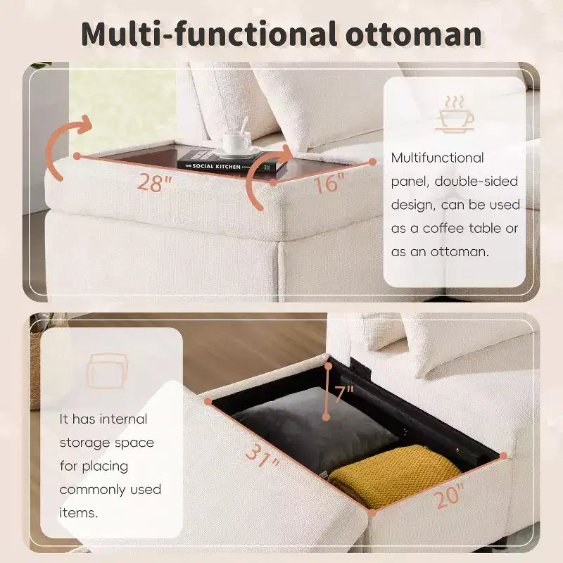 Sofá cama modular seccional Whisen 270 - en forma de L de 6 plazas con otomana de almacenamiento, sofá de chenilla, personalizable para sala de estar y apartamento