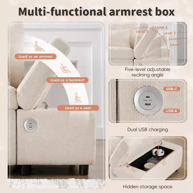 Sofá cama modular seccional Whisen 270 - en forma de L de 6 plazas con otomana de almacenamiento, sofá de chenilla, personalizable para sala de estar y apartamento