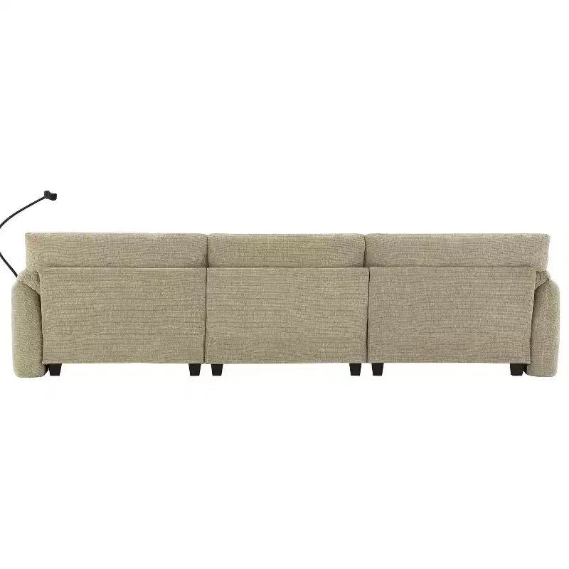 Sofá modular seccional en forma de L Whisen 108 de chenilla a rayas con asiento ancho, cargadores USB/Tipo-C y otomana con almacenamiento