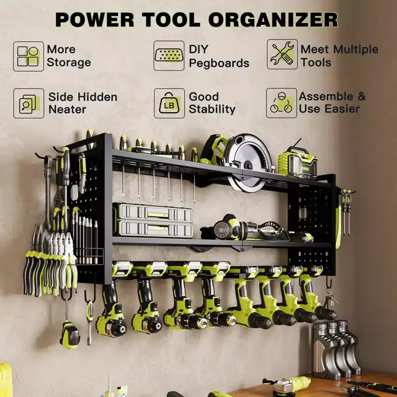 Hausource Estantería organizadora de herramientas eléctricas de 3 niveles, estante de almacenamiento resistente, negro