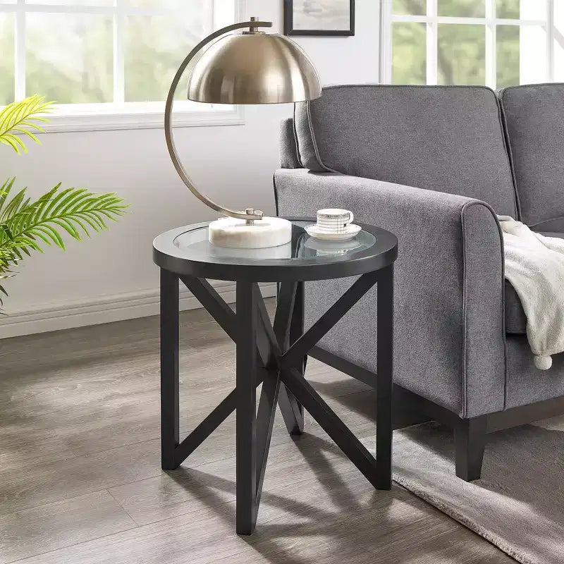 Round/Oval Coffee Table Glass End Table Cocktail Table Sofa Table Side Table Center Table, Black/Cherry-ModernLuxe