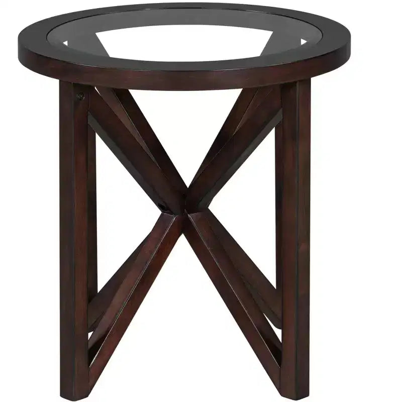 Mesa de centro redonda/ovalada Mesa auxiliar de cristal Mesa de cóctel Mesa de sofá Mesa lateral Mesa de centro, Negro/Cerezo-ModernLuxe