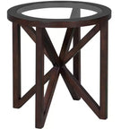 Mesa de centro redonda/ovalada Mesa auxiliar de cristal Mesa de cóctel Mesa de sofá Mesa lateral Mesa de centro, Negro/Cerezo-ModernLuxe