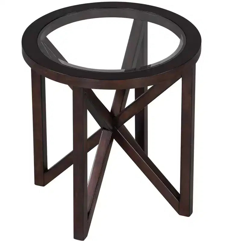 Mesa de centro redonda/ovalada Mesa auxiliar de cristal Mesa de cóctel Mesa de sofá Mesa lateral Mesa de centro, Negro/Cerezo-ModernLuxe