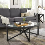 Mesa de centro redonda/ovalada Mesa auxiliar de cristal Mesa de cóctel Mesa de sofá Mesa lateral Mesa de centro, Negro/Cerezo-ModernLuxe