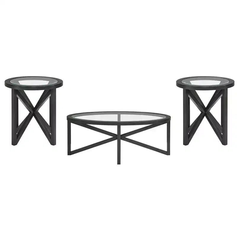 Mesa de centro redonda/ovalada Mesa auxiliar de cristal Mesa de cóctel Mesa de sofá Mesa lateral Mesa de centro, Negro/Cerezo-ModernLuxe