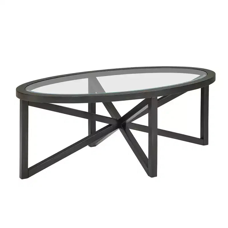 Mesa de centro redonda/ovalada Mesa auxiliar de cristal Mesa de cóctel Mesa de sofá Mesa lateral Mesa de centro, Negro/Cerezo-ModernLuxe