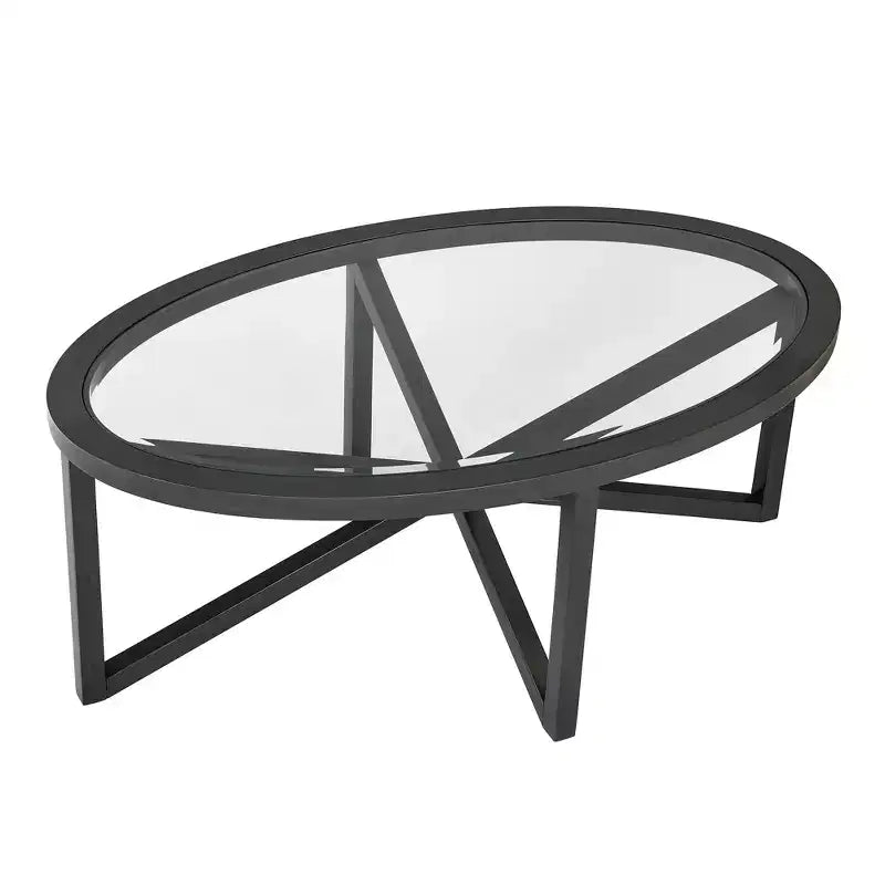 Mesa de centro redonda/ovalada Mesa auxiliar de cristal Mesa de cóctel Mesa de sofá Mesa lateral Mesa de centro, Negro/Cerezo-ModernLuxe