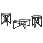 Mesa de centro redonda/ovalada Mesa auxiliar de cristal Mesa de cóctel Mesa de sofá Mesa lateral Mesa de centro, Negro/Cerezo-ModernLuxe