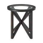 Mesa de centro redonda/ovalada Mesa auxiliar de cristal Mesa de cóctel Mesa de sofá Mesa lateral Mesa de centro, Negro/Cerezo-ModernLuxe